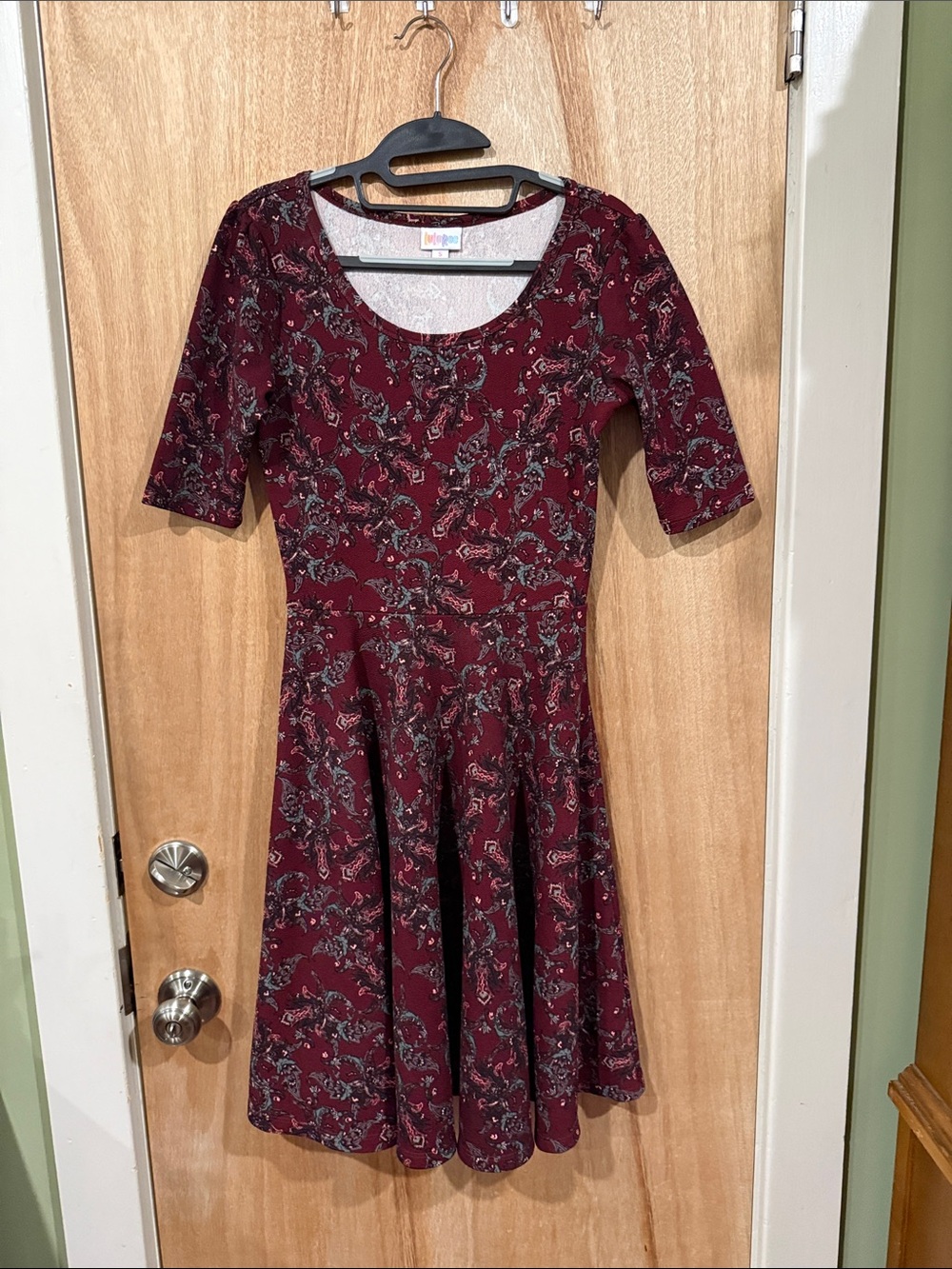 LuLaRoe S Burgundy Floral Midi Fit-and-Flare Dress